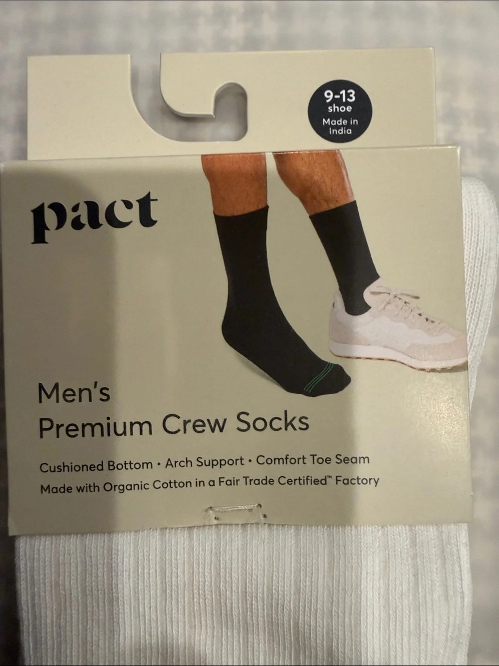 Pact Organic Cotton Blend Men's Crew Socks - White & Olive/Navy Stripes